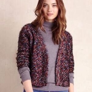 La Fee Verte Open Front Cropped Confetti Stitched Cardigan Women XS Eyelash